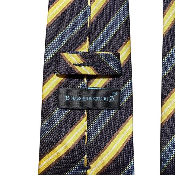 Massimo Bizzocchi Silk Tie Necktie Stripes Striped Blue Gold Made in Italy - Picture 3 of 8
